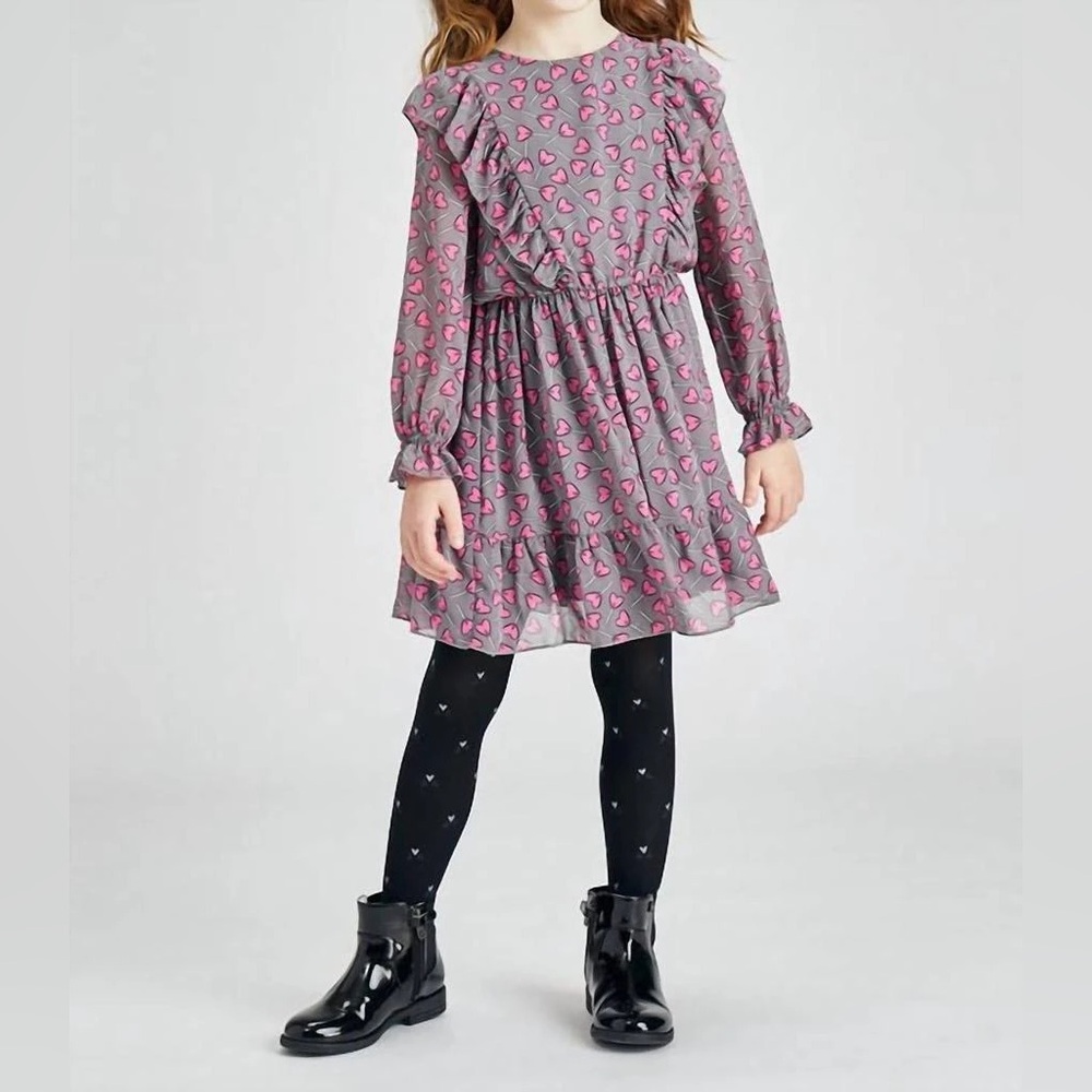 Mayoral Pink Heart Patterned Kids Dress